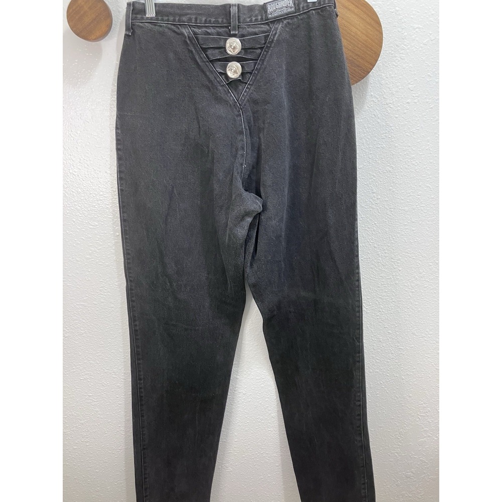 VTG Roughrider Women's Jeans Bareback Concho Western Size 28 Black Denim *FLAW
